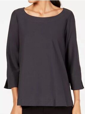Eileen Fisher Black Scoop-Neck Three-Quarter Sleeve Top